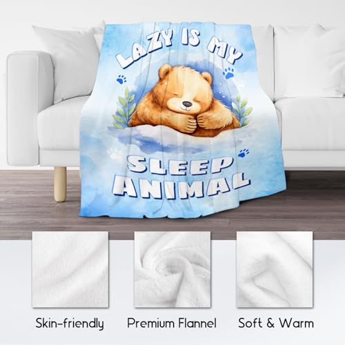 Bear Blanket, Cute Soft Throw Gifts for Girls, Cozy Flannel Throw Blankets for Couch Office, Blue 40"x50"