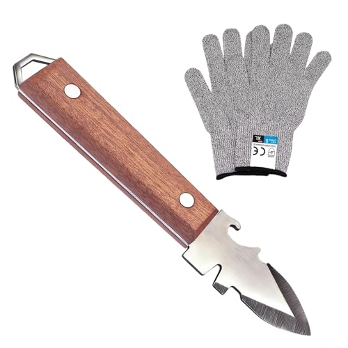 Couicgu Oyster Knife with Shucking Gloves – Professional Oyster Shucker Seafood Tool Set – Stainless Steel Blade with Hardwood Handle – Multifunctional Shellfish Opener for Oysters, Clams, Mussels