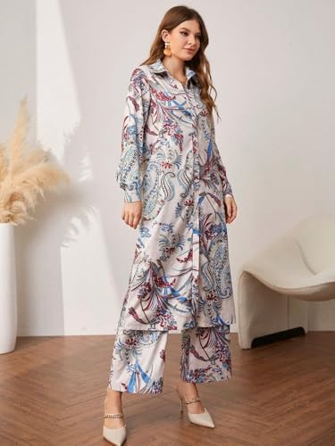 Leriya Fashion Women's Ethnic Co Ord Set || Paisley Printed Co-Ord Set for Women || Long Straight Shirt Kurta with Pant Set for Women