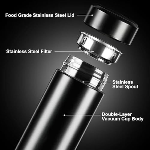 Image of Smart Temperature Water Bottle 500ml | LED Display Touch Lid | Vacuum Insulated Stainless Steel Flask | Keeps Drinks Hot & Cold | Travel, Gym, Office Use (Black)
