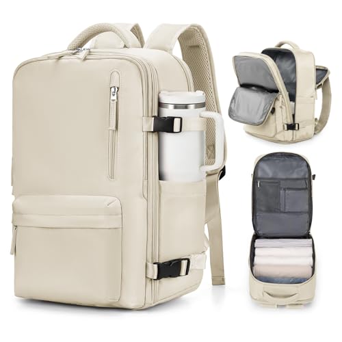 VGCUB Large Travel Work Business Backpack Carry on flight Approved 17 Inch Laptop Backpack for Women Men with Laptop Compartment Mochila de Viaje,Beige