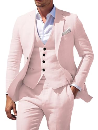 Men's 3 Piece Linen Suit for Men Wedding Suits Slim Fit Blazer Vest Pants Wedding Prom Suits