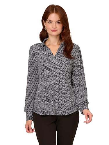 Image of Adrianna Papell Women's Print Collared V-Neck Knit Top