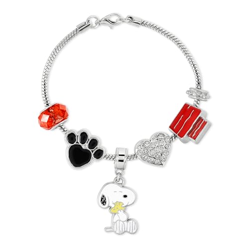 Bracelet à breloques Snoopy Peanuts en métal argenté pour fille