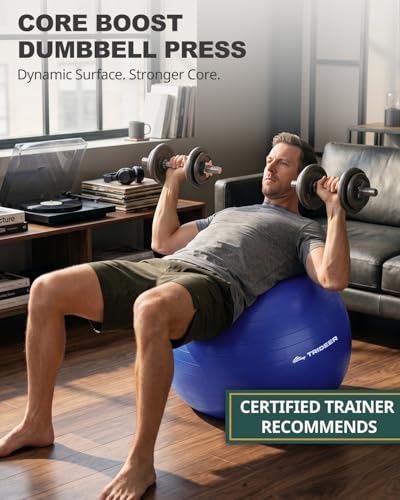 Image of Trideer Yoga Ball for Exercise, Pilates, Core & Balance Training, Stability Ball for Pregnancy & Birthing Prep, Physical Therapy, Daily Stretching, Office Chair for Active Sitting, Quick Pump Included