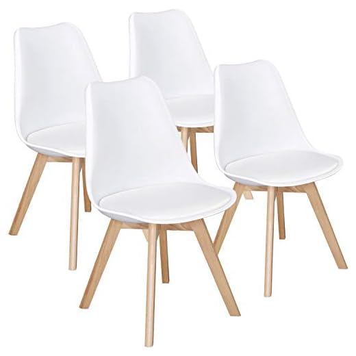 Yaheetech Dining Chairs PU Side Chair DSW Chair Accent Shell Chair with Beech Wood Legs Modern Mid Century Eiffel Inspired Chair Upholstered Dining Room Living Room Bedroom Kitchen Chairs White,4Pcs