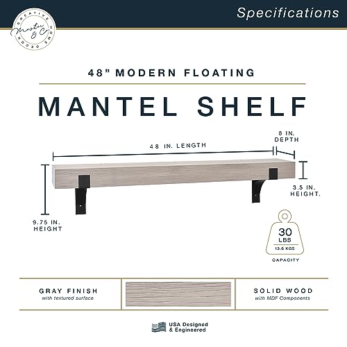 Image of Master & Co. Modern Floating Fireplace Mantel with Black Metal Brackets, Long Floating Shelves for Wall Decor, 48 inches, Gray Woodgrain
