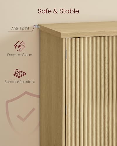 Image of VASAGLE MAXE Collection - Pantry Cabinet, 70.6-Inch Tall Storage Cabinet with Drawer, 6 Adjustable Shelves, 2 Cabinets, Fluted Doors, Mid Century Modern, for Kitchen Living Room, Oak Beige UBBK365Y01