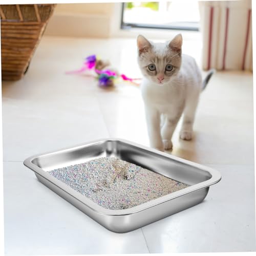 DRESSOOS Caixa bandeja sanitária de aço inoxidável penico de gatinho bandeja de areia de coelho rasa