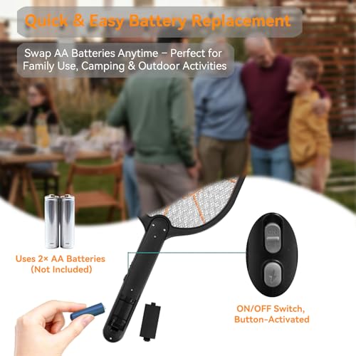 Image of 2-Pack Electric Fly Swatter - Battery Powered Mosquito & Bug Zapper Racket with Safe Mesh & Wall-Mount Design for Indoor and Outdoor Use (Black & Gray)