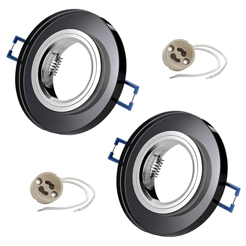 Sweet Led 2x Einbaustrahler inkl. GU10 Fassung 230V IP20 Einbauleuchten Rahmen Einbauspots Möbelleuchten downlight spot – rund, schwarz