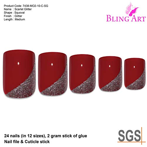 Unghie finte Bling Art 24 Rosso Cristallo Squoval