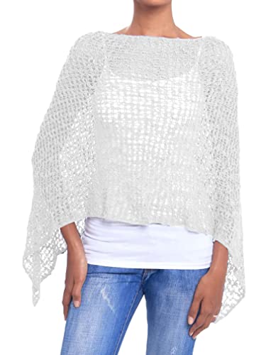 JOPHY & CO. Poncho de mujer con efecto de punto de punto para mujer, de verano y primavera, ligero y suave, cód. 1511, crema, L