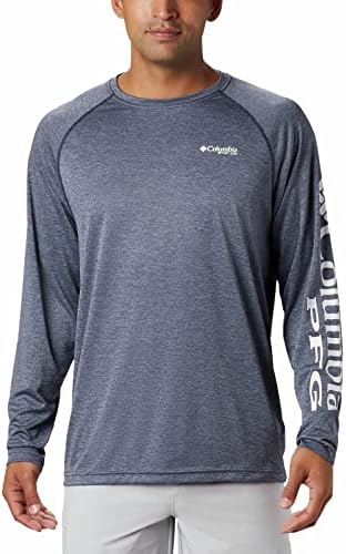 Columbia Men's PFG Terminal Tackle™ Heather Long Sleeve Shirt,Collegiate Navy Heather/White Logo,Medium