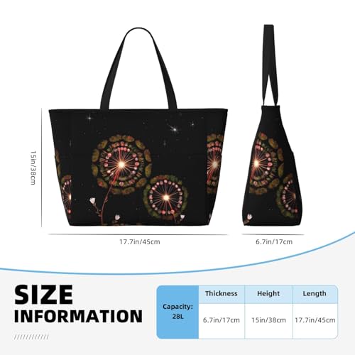 Starry Dandelion Large Capacity Beach Travel Bag, Foldable Beach Bag with Zipper, Great for Grocery Bag Pool Gym Travel Shopping4