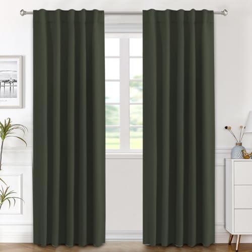 Image of H.VERSAILTEX Blackout Curtains Thermal Insulated Window Treatment Panels Room Darkening Blackout Drapes for Living Room Back Tab /Rod Pocket Bedroom Draperies (2 Panels, Olive, 42 x 84 Inch)