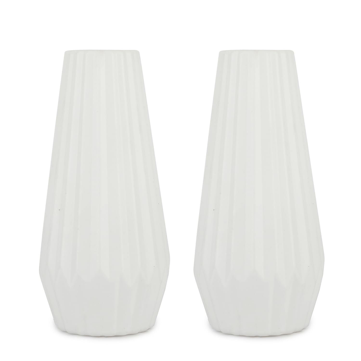 BonKaso 7 Inch White Kohinoor Style Flower Vase Pack of 2 | Unbreakable Plastic Vase with Ceramic Look Finish | Decorative Vase for Living Room, Bedroom, Office, Balcony & Table (12 x 10 cm)-image-21