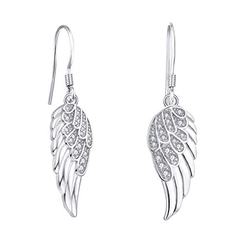 Starchenie Angel Wings Dangle Earrings for Women 925 Sterling Silver Cubic Zirconia Threader Earrings