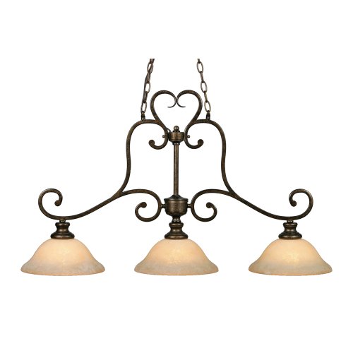 Golden Lighting Heartwood 3 Light Linear Pendant Burnt Sienna With Tea Stone Glass #TOP17