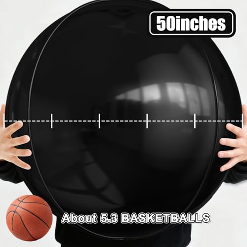 Image of 50 Inch Metallic Black Round Foil Balloons 3pcs Large Mylar Balloons | Jumbo Giant Helium 4D Ball Balloons for Birthday Party, Graduation, Wedding, Christmas, New Year, Disco Prom Party Decoration