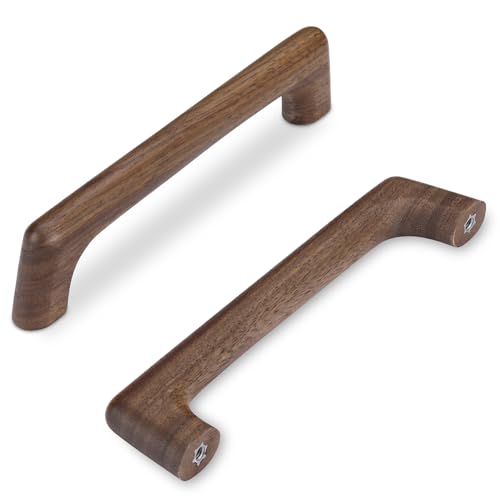 SYZOW Lot de 6 Poignée de Meuble en Bois, Espacement des Trous 96mm-Bois de hêtre (6, Noyer Noir, 96mm)