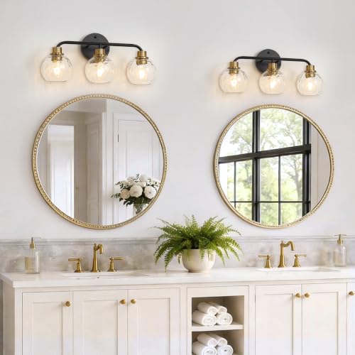 Image of Bathroom Light Fixtures Black and Gold Vanity Light 3 Light