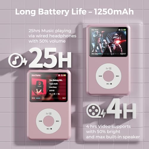 Image of Mp3 Player with Bluetooth Y1 Portable Music Digital Players Supports Playlist Audiobook Video Nice Gadget for Kids Pink