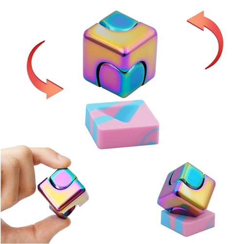 Desk Fidget Toys Spinner-Cube: Figetsss Cool Gadgets Metal Kinetic EDC-Toy with Silicone Base, ADHD Tools Cool Stuff Thing Office Toy Game Stress Relief Gift for Kid Children Teen Adult Christmas