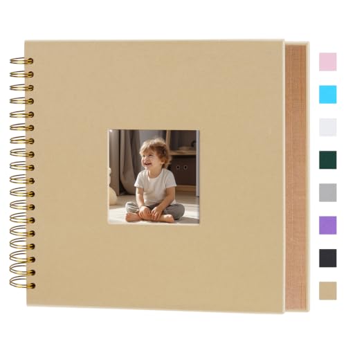 Álbum de recortes DIY Artmag de 10 x 10 pulgadas con tapa dura y ventanilla, papel kraft en blanco, 40 hojas (80 páginas), para libro de visitas, boda familiar y aniversario (marrón)