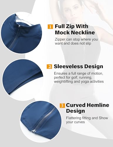 Image of Flygo Women's Full Zip Sleeveless Workout Yoga Active Jacket Vest Golf Shirts