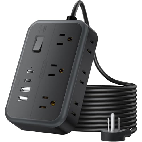 Extension Cord 25 Ft NTONPOWER Long Extension Cord with 6 Widely Spaced Outlet Power Strip with 4 USB Port(2 USB-C) Wall Mount for Home Office Dorm Room and Nightstand Black