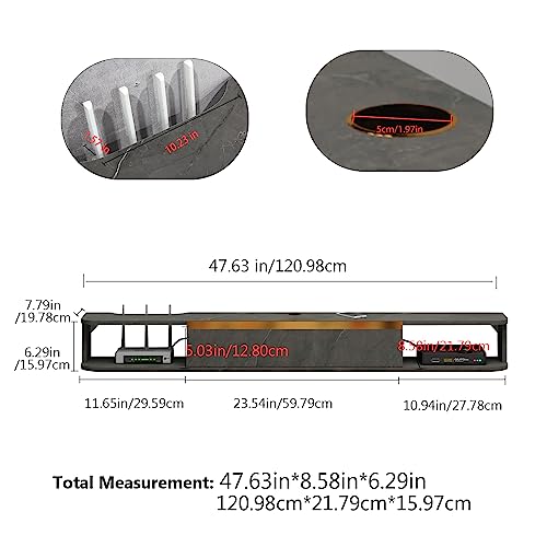 Pmnianhua Floating TV Unit, 47'' Wall Mounted Cabinet, Shelves with Drawer, Modern Entertainment Media Console Center Large Storage Bench for Living Room & Office (120cm, Dark Grey) (hxd)