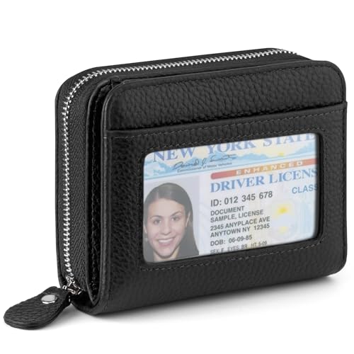 Image of XINNSTAR Genuine Small Wallet for Women, Slim RFID Blocking Credit Card Holder with ID Window, Compact Purses for Women with 11 Card Slots