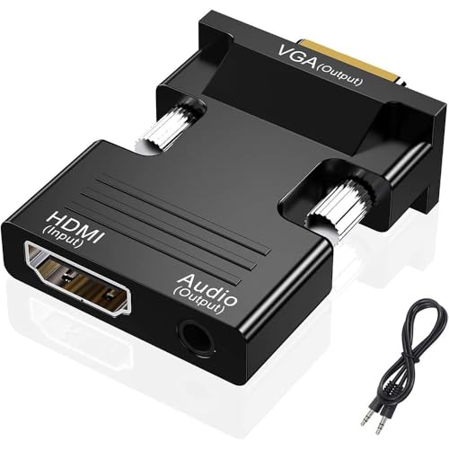 Image of HDMI to VGA Adapter, HD 1080P Audio Video Converter, Gold-Plated Connector (Female to Male) for Computers, desktops, laptops, PCs, Monitors, projectors, HDTVs, Chromebooks,Raspberry Pi,Roku, Xbox,etc