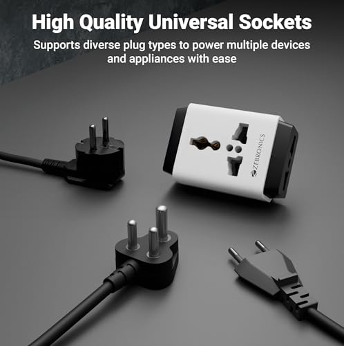 Image of Zebronics Power Plug 31 Power Extension Socket, 1440W Max, 6A Rated Input Current, Universal Sockets, Compact Design, Durable Build, Dual-Tone Finish (Pack of 2)
