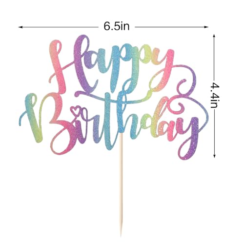 Naicaek Handmade Glitter Happy Birthday Cake Topper,Birthday Party Cake Decorations, Anniversary/Birthday Party Decoration Supplies (Rainbow)