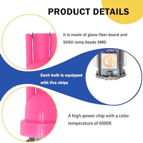Image of 10PCS 194 LED Bulb, Three-Chip Design LED License Plate Light Bulbs License Plate Light Bulbs Low Power Consumption & Long-Lasting Suitable for most car models (Pink)