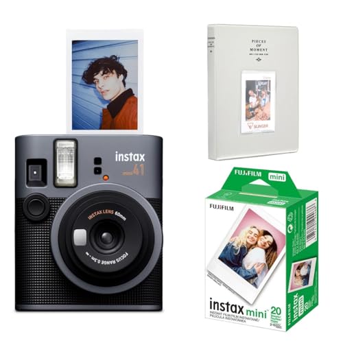 Fujifilm Instax Mini 41 Instant Camera Bundle with 20-Pack Instax Mini Film and Slinger Photo Album – Auto Exposure, Built-In Flash, 60mm Lens – Instant Print Camera for Travel, Parties, Events, Gifts