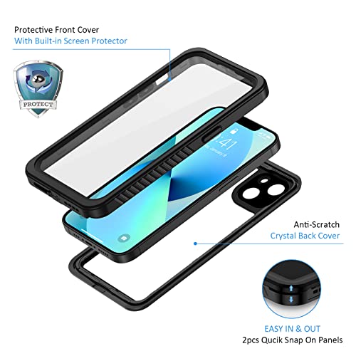 Lanhiem For Iphone 13 Mini Case, Ip68 Waterproof Dustproof Shockproof Cases With Built-In Screen Protector, Full Body Sealed Protective Front And Back Cover For Iphone 13 Mini, 5.4 Inch (Black) #TOP2