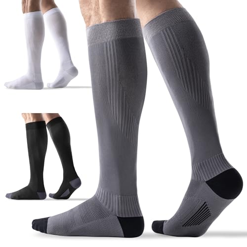 3 Pairs Compression Socks 15-20 mmHg for Women Men - Moderate Support for Circulation, Sports, Travel, Comfort Cuff