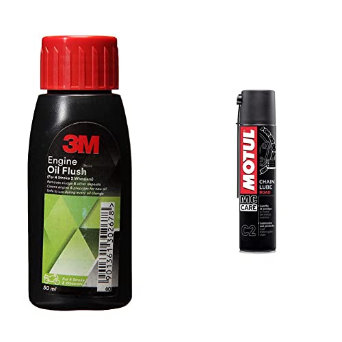 Image of 3M 2wh Engine Oil Flush (50 ml) + Motul 102981 C2 Chain Lube for Bikes (400 ml)