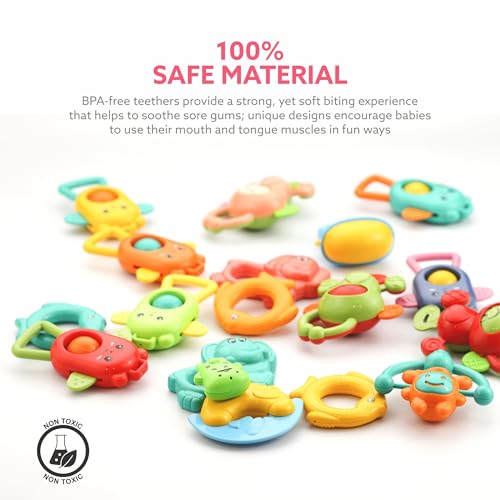 Image of Cable World Bath Toy Infant Colourful Plastic Non Toxic Set of 10 Attractive Big Size Rattles and Teathers, Bath Toy for Kids, New Borns, Baby