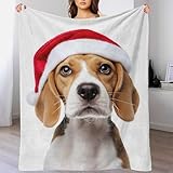 tbdueps coperta in pile con ritratto di cucciolo di beagle con cappello da babbo natale, per adulti, soffice e leggera, per divano, letto, copriletto per camera da letto, 150x200 cm