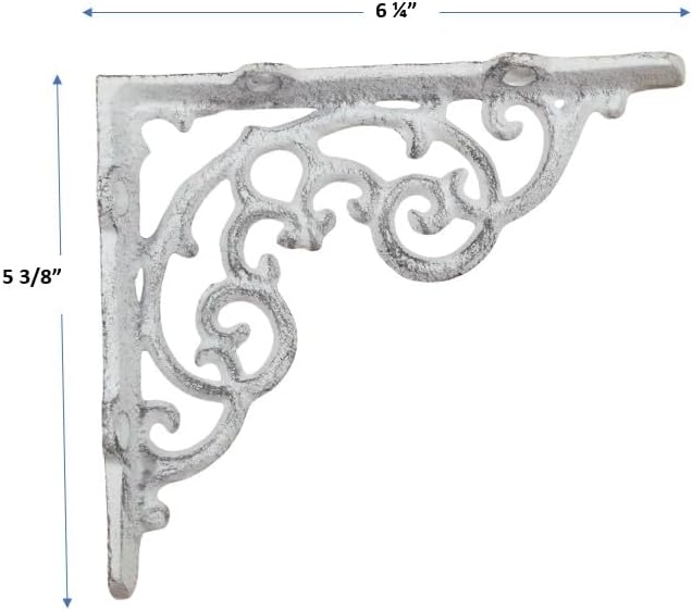 4 White Cast Iron Shelf Brackets Braces Corbels Distressed Farmhouse Look for Shelving 6 1/4" X 5 3/8"