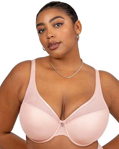 Curvy Couture Women’s Sexy Sheer Mesh Plus Size Full Coverage Bra, Blushing Rose, 40C