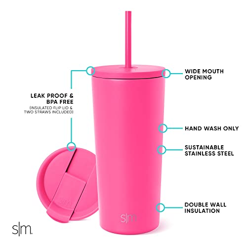 Image of Simple Modern Classic Tumbler with Straw Lid | Insulated Iced Coffee Cup Reusable Stainless Steel Water Bottle Travel Mug | Gifts for Women Men Her Him | 20oz | Raspberry Vibes