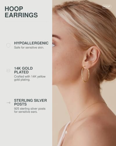 Image of PAVOI Gold Hoop Earrings for Women, 14K Gold Plated Paddle-Back Hoops