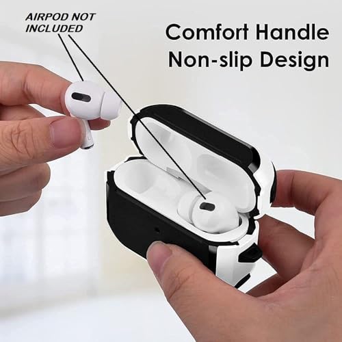Image of PEFKO PSS121 AirPods Pro Soft Silicone Protective Case 3D Design Shockproof Case Cover with Anti-Lost Metal Keyring Compatible for Apple AirPods Pro (Black & White [ Armour ])