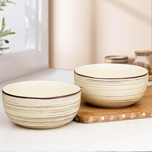 Image of The Earth Store Brown Spiral Ceramic Bowl 1500 ML, Set of 2 | Versatile Bowl for Serving, Mixing, Snacks, Dal, and More Perfect for Gifting & Daily Use