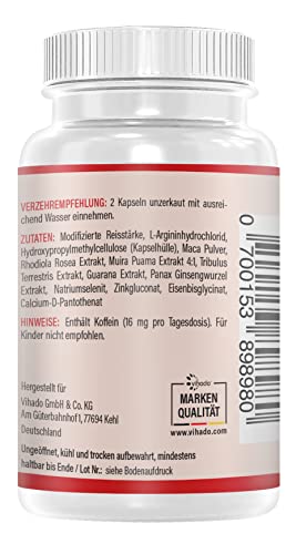 Vihado 4MEN direct 2.0 - Männer Kapseln extrastark - SOFORT Rezeptur hochdosiert - mit L-Arginin, Maca, Tribulus Terrestris, Ginseng, 60 Kapseln – Bild 4
